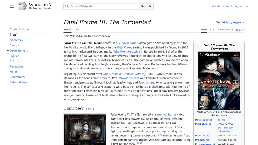 Fatal Frame III: The Tormented Landing Page