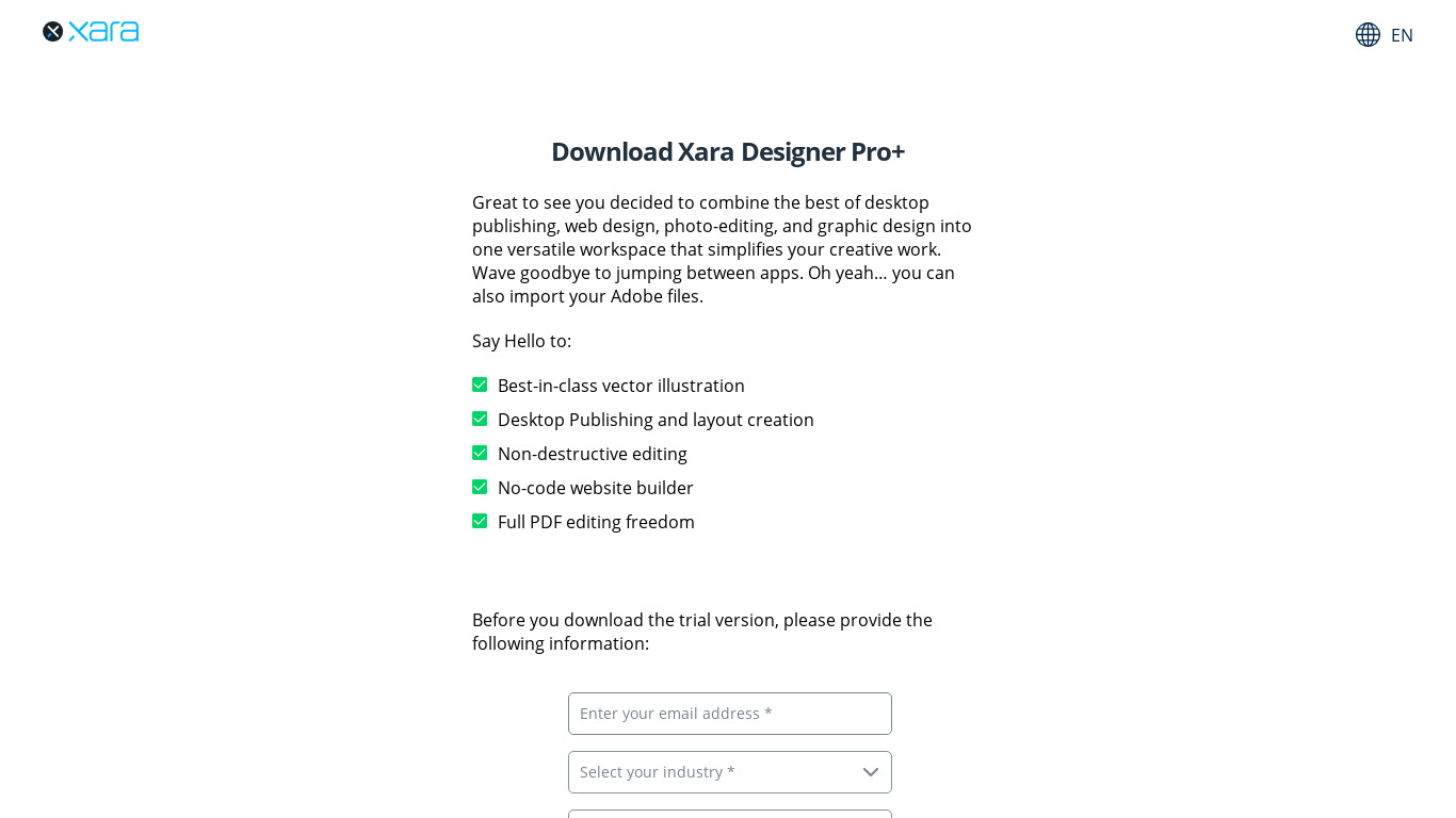 Xara Designer Pro X Landing page