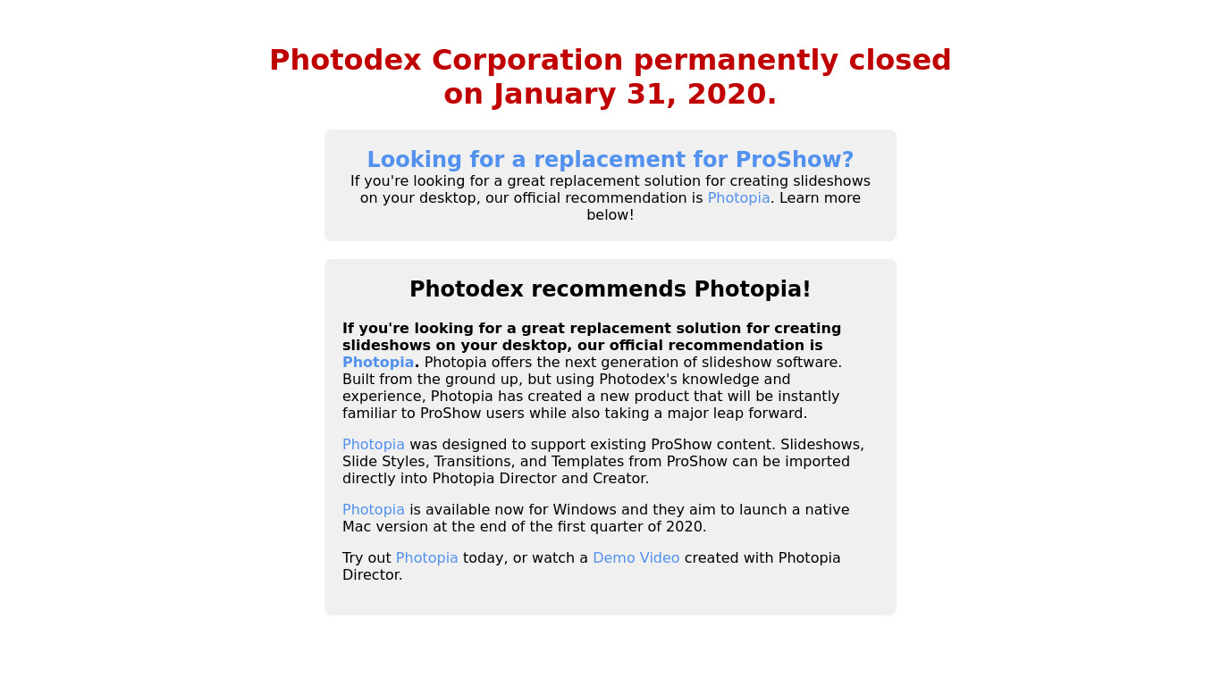 Photodex ProShow Gold Landing page