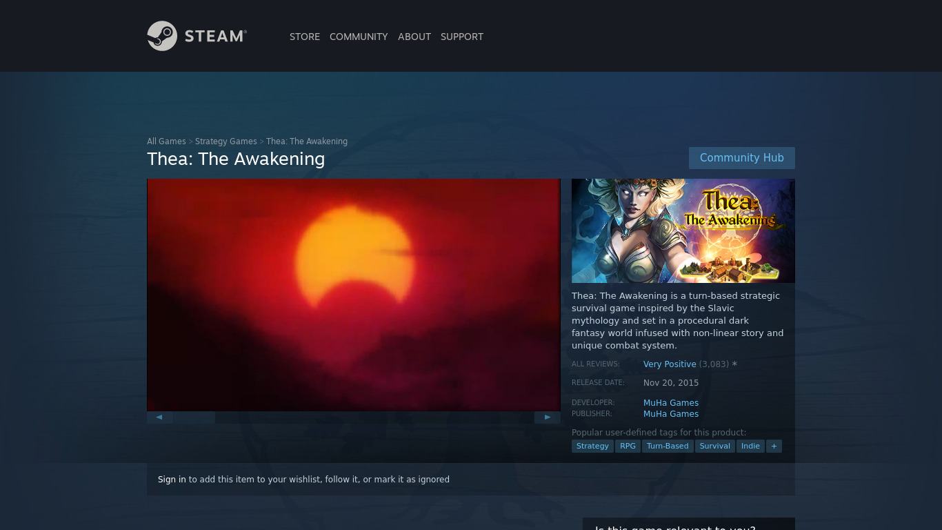 Thea: The Awakening Landing page