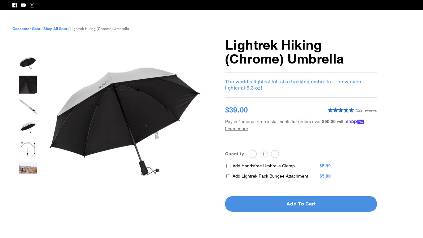 Liteflex Hiking (Chrome) Umbrella Landing page