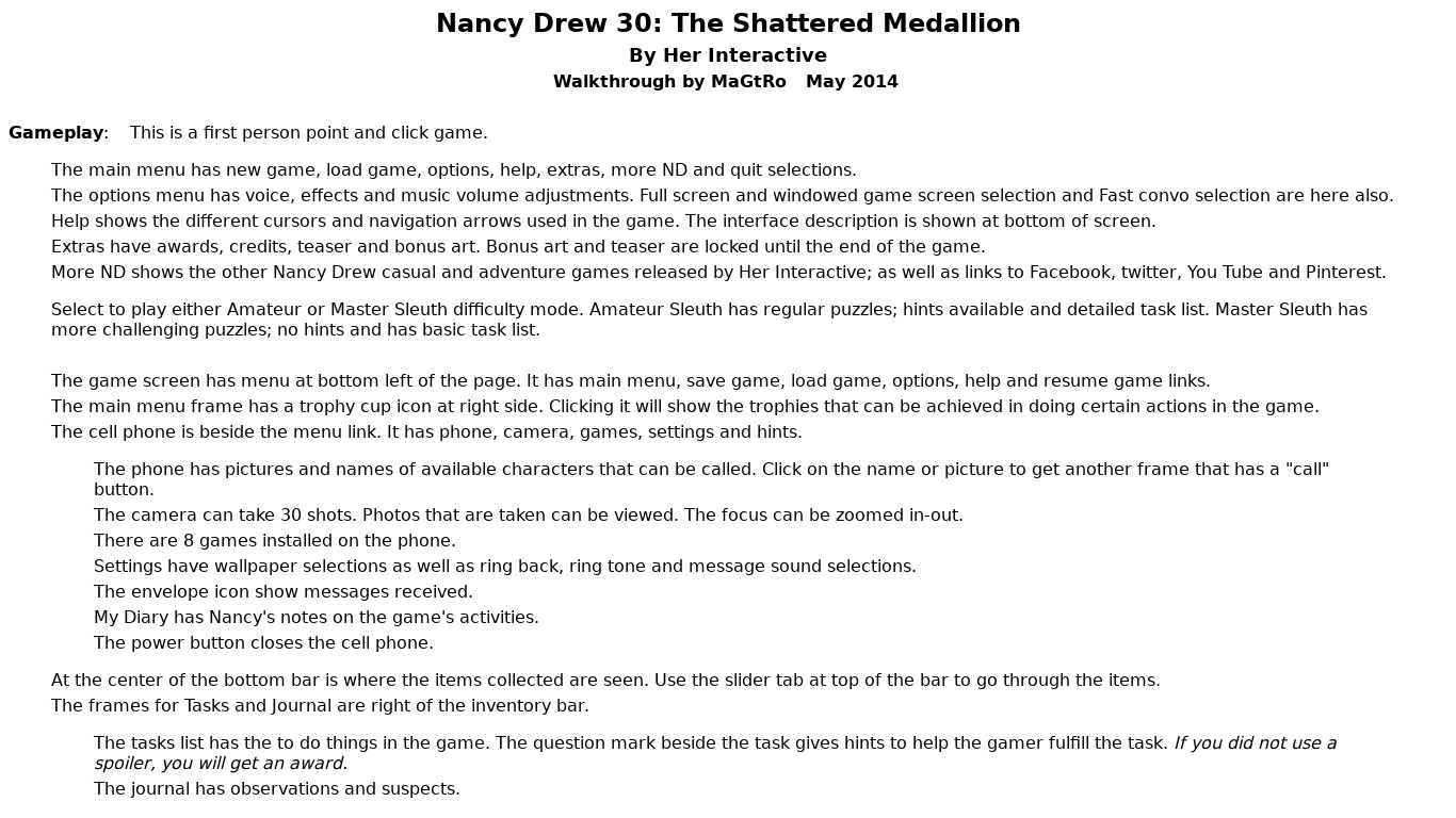 Nancy Drew: The Shattered Medallion Landing page