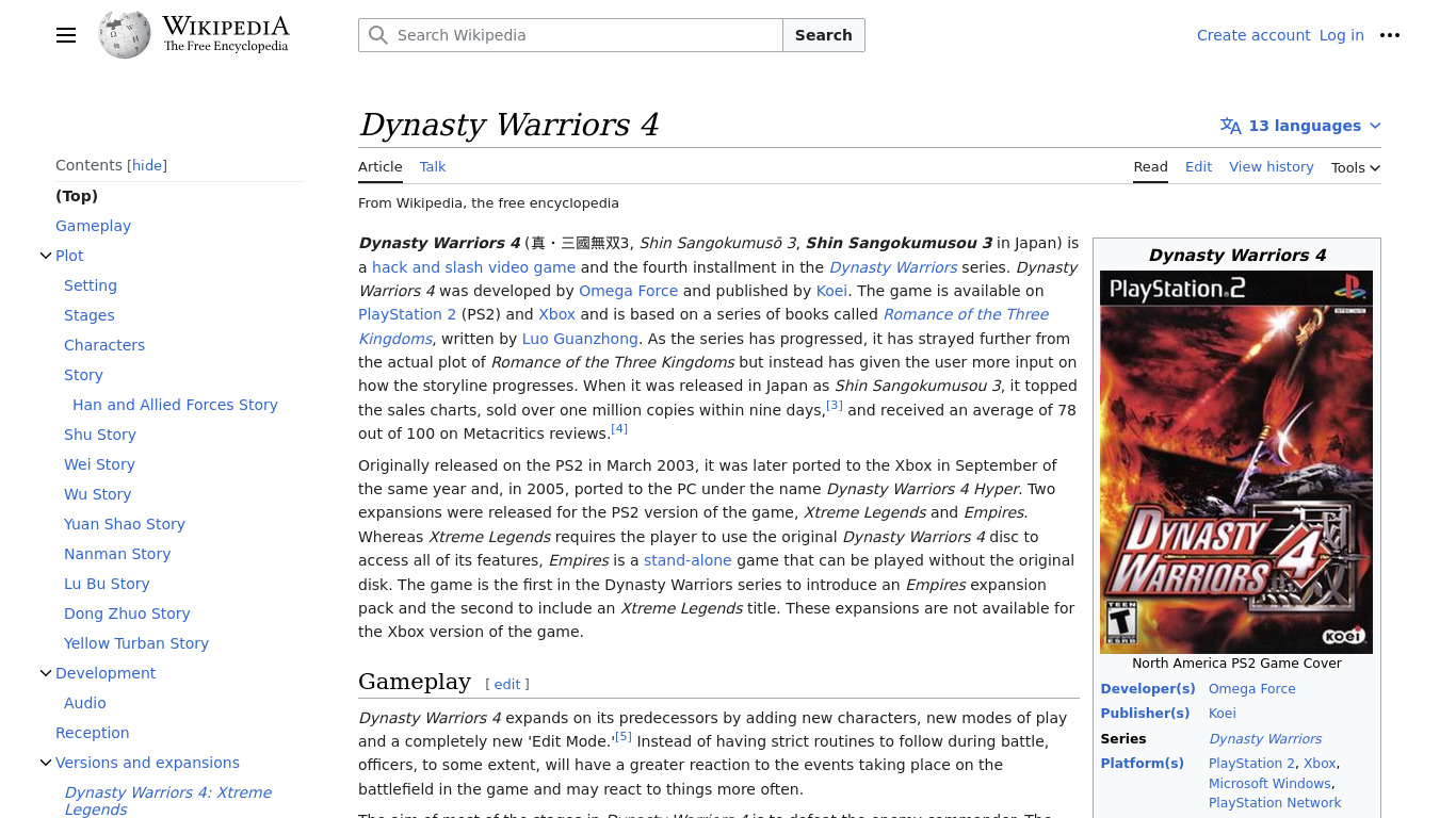 Dynasty Warriors 4 Landing page