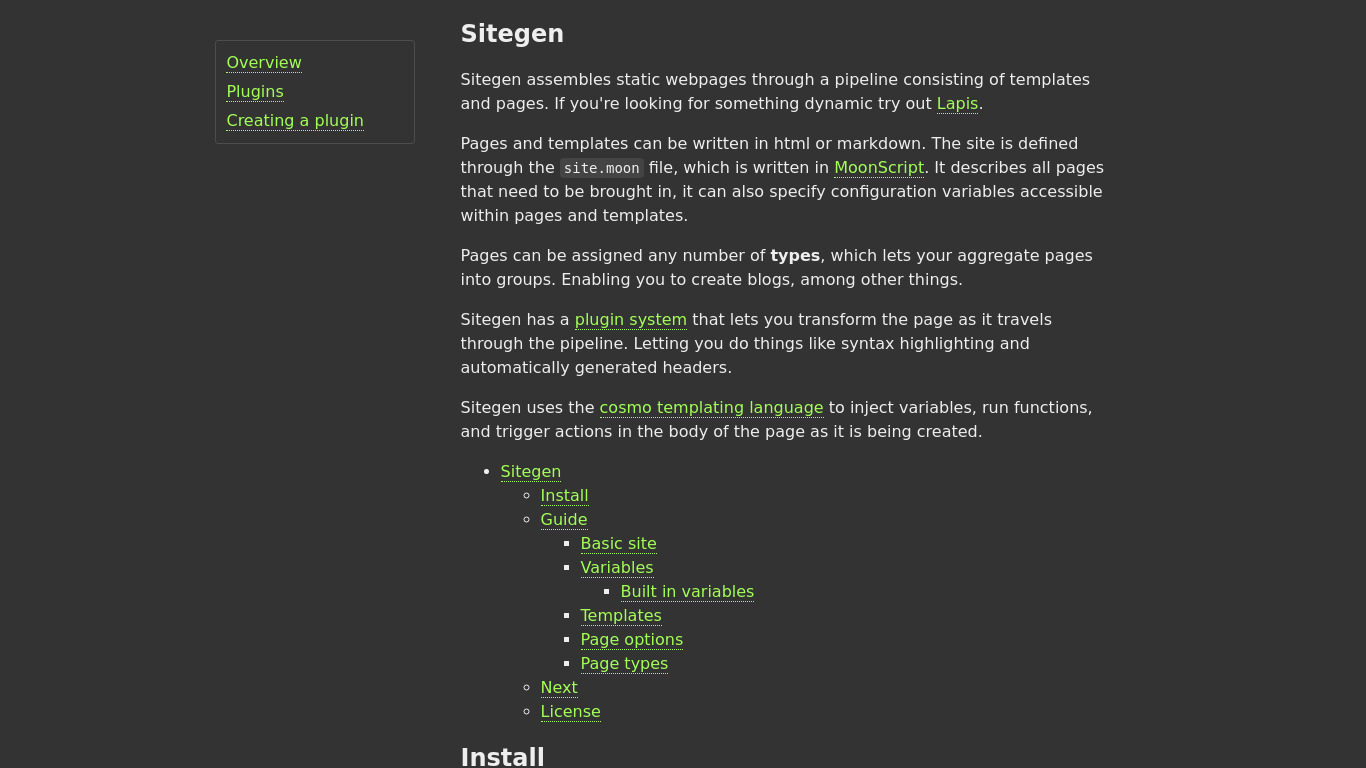 Sitegen Landing page