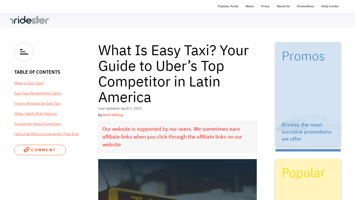 Easy Taxi Landing page