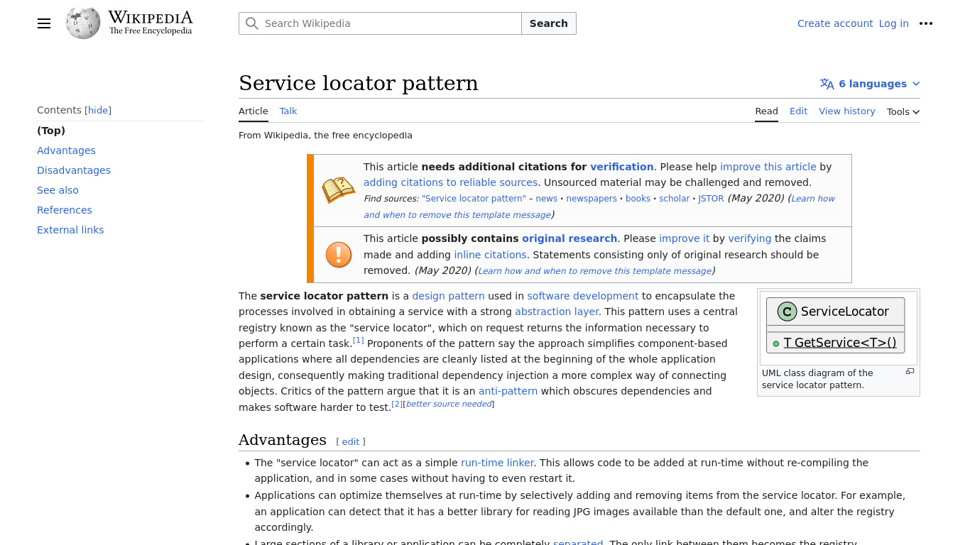 Service Locator Landing page