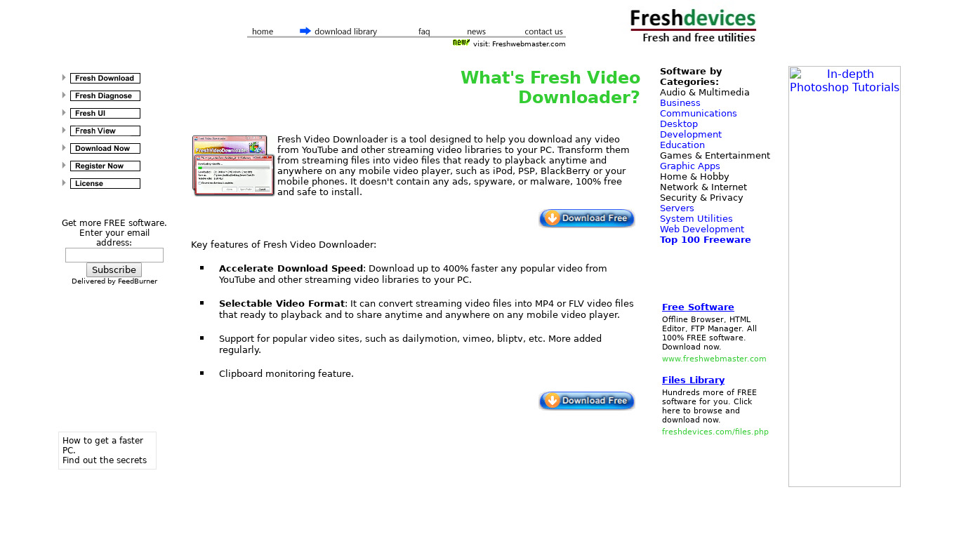 Fresh Video Downloader Landing page