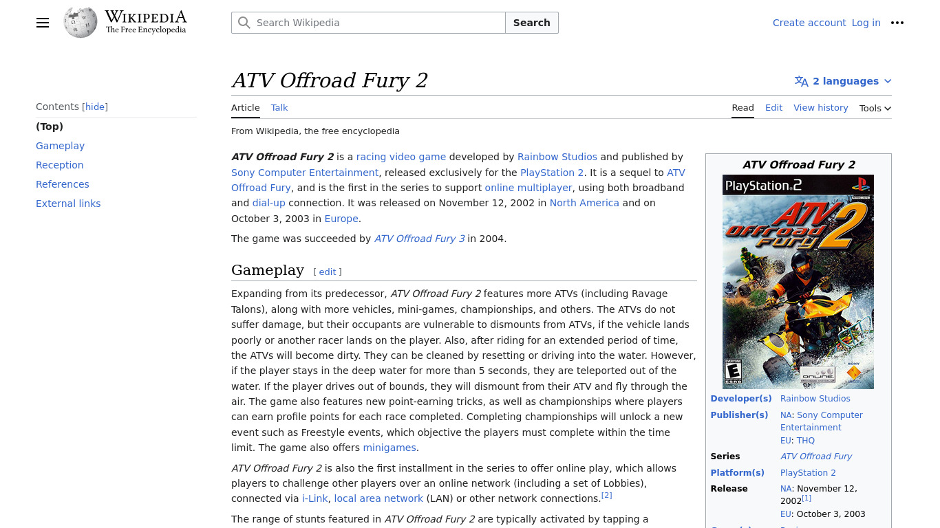 ATV Offroad Fury 2 Landing page