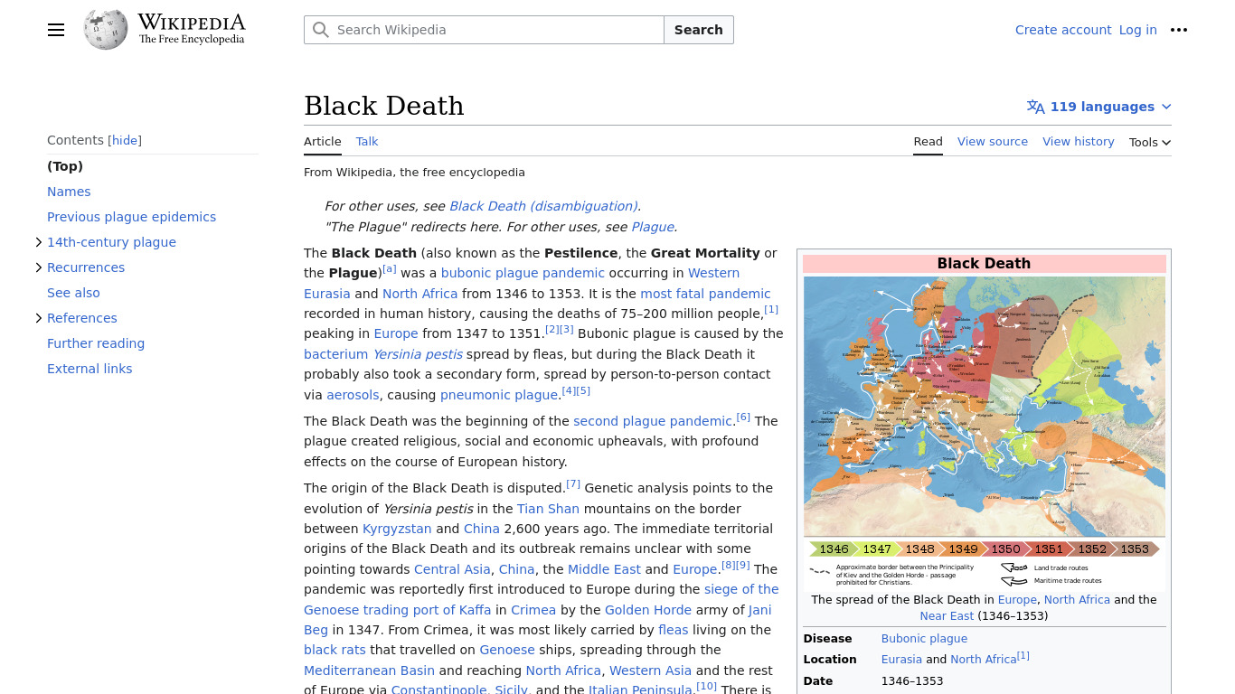 The Black Death Landing page