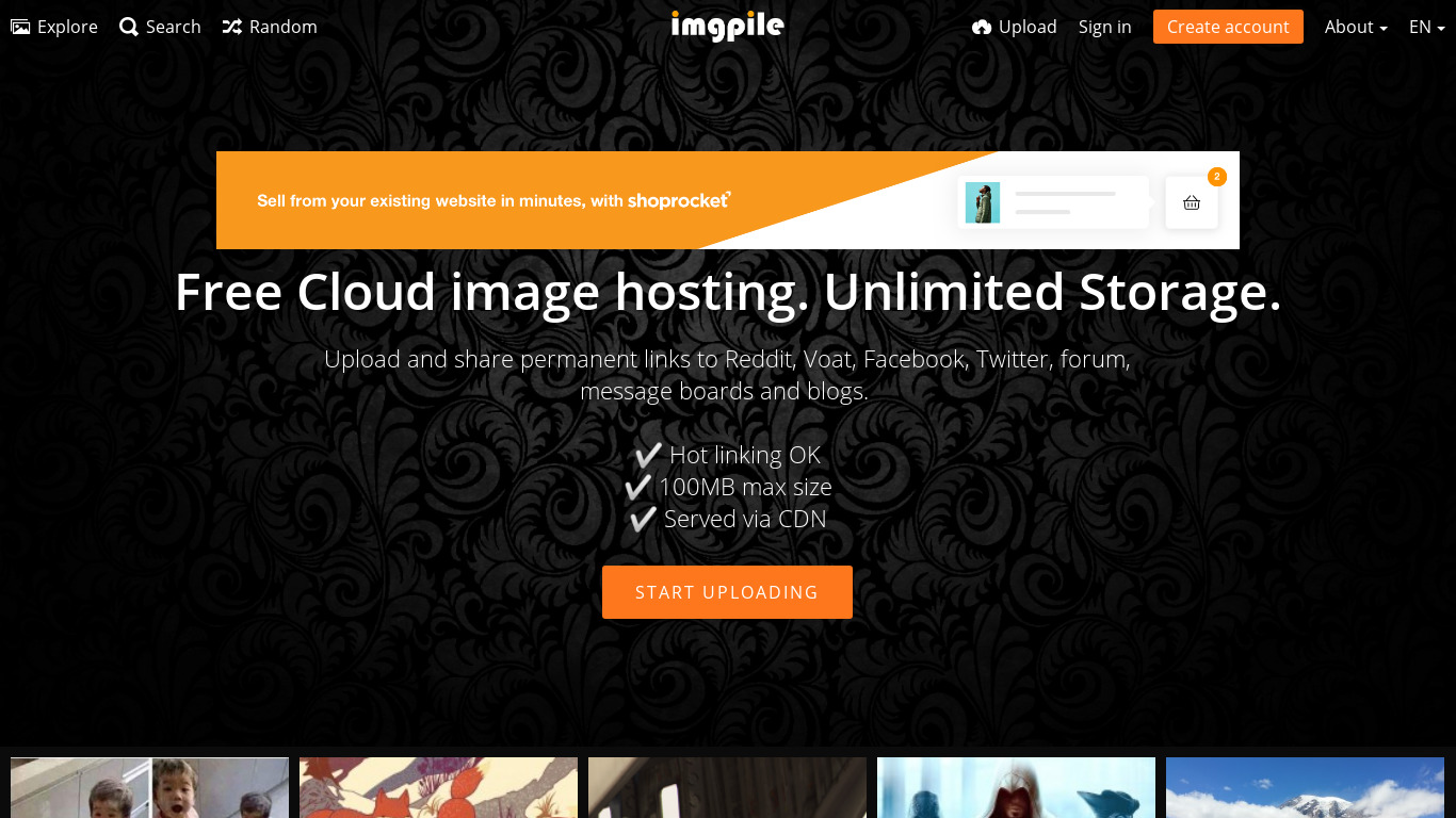 ImgPile Landing page