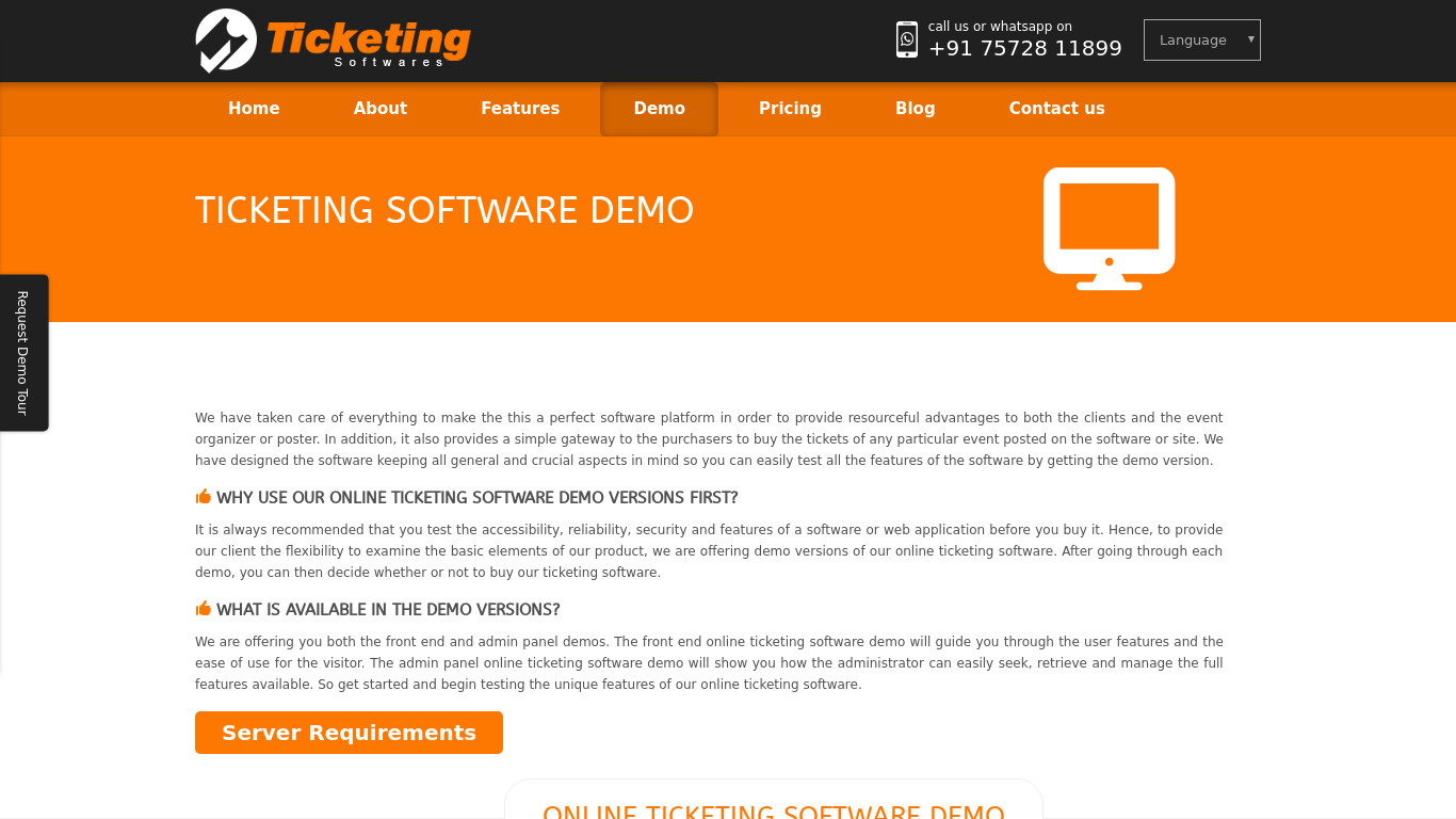 Ticketing Software Landing page