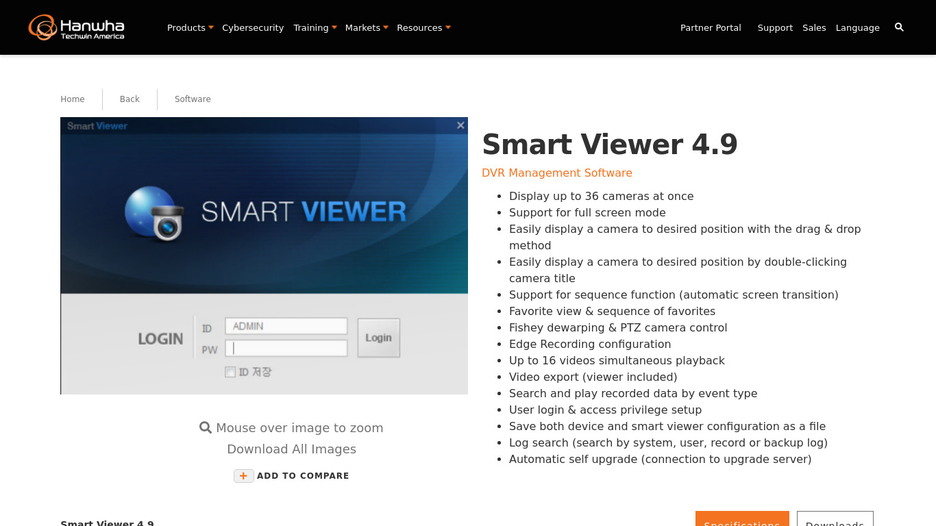 hanwhasecurity.com SmartViewer Landing page