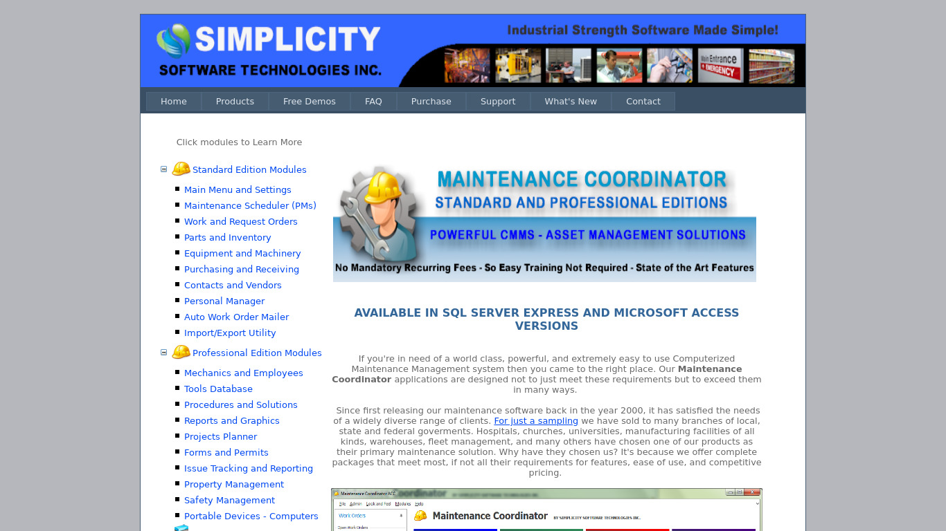 Maintenance Coordinator by Simplicity Software Landing page