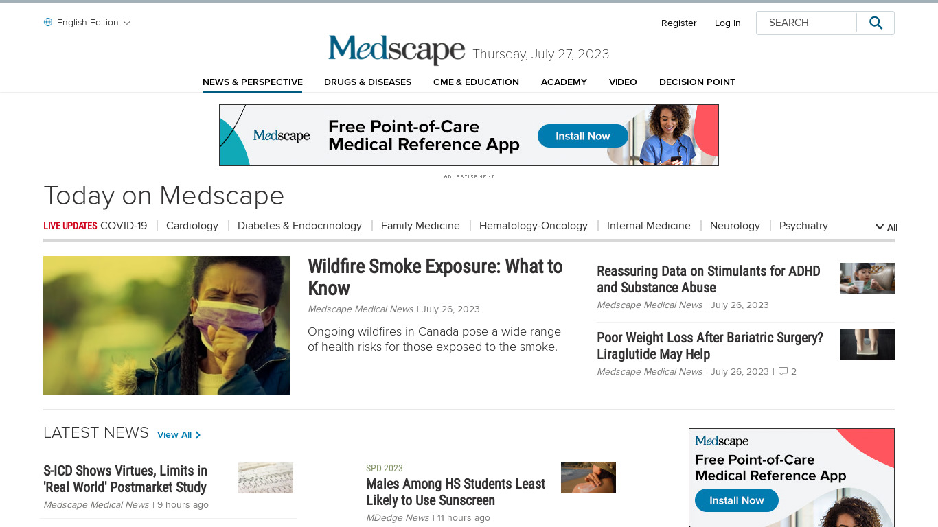 Medscape Landing page