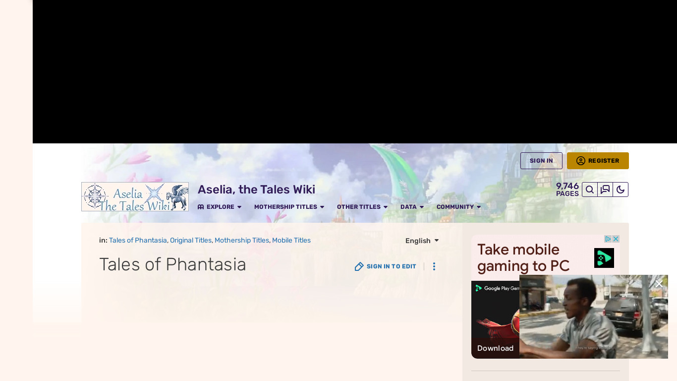 Tales of Phantasia Landing page