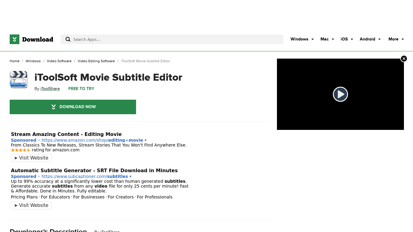 iToolSoft Movie Subtitle Editor Landing page