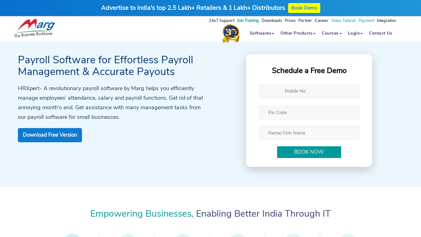 Marg Payroll Software Landing page