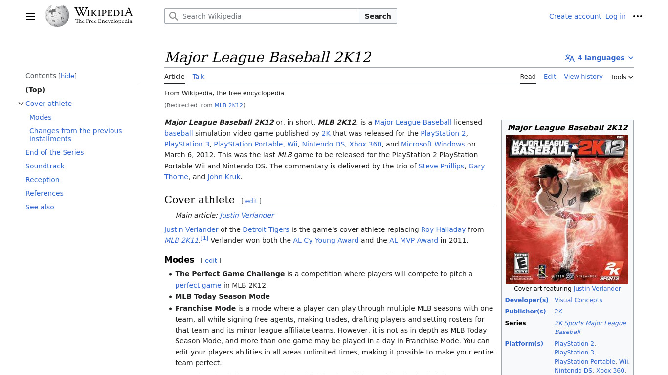 Major League Baseball 2K12 Landing page