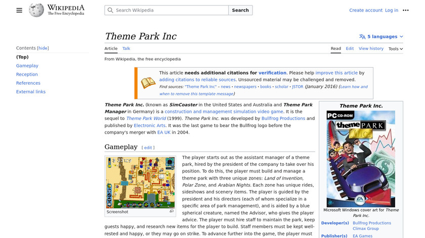Theme Park Inc Landing Page