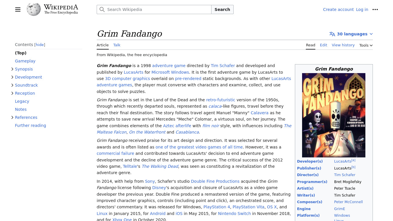 Grim Fandango Landing page