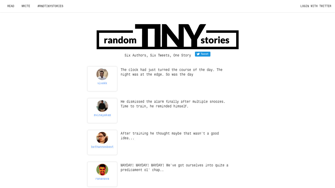 randomtinystories.com Random Tiny Stories Landing page