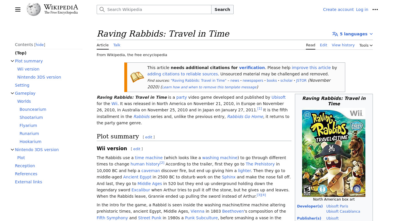 Raving Rabbids: Travel in Time Landing page