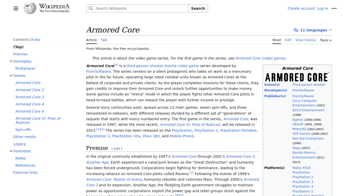 Armored Core Landing page