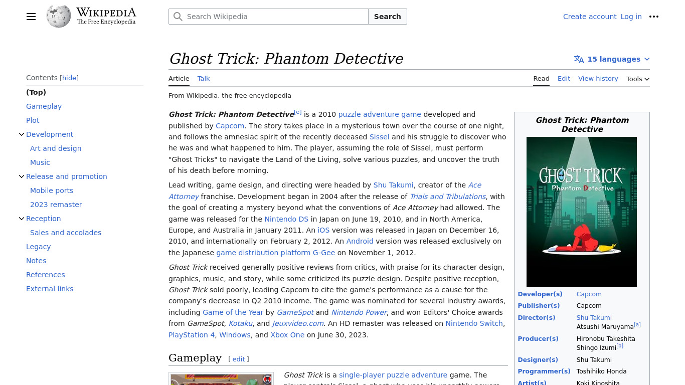 GHOST TRICK: Phantom Detective Landing page