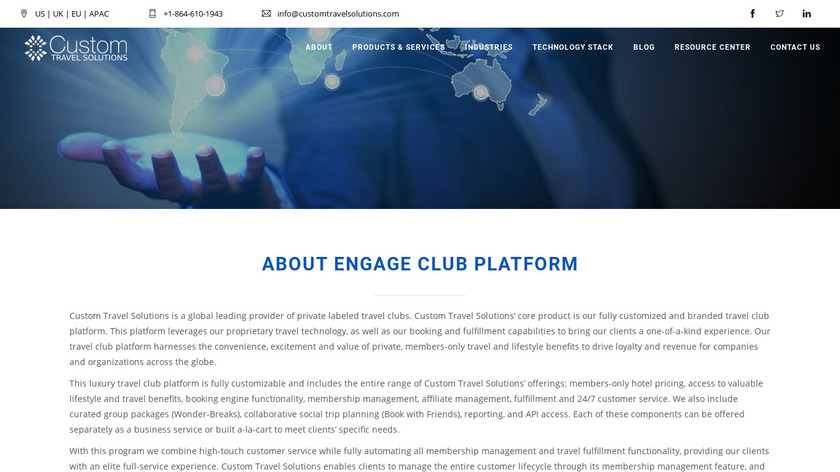 customtravelsolutions.com Engage Club Platform Landing Page