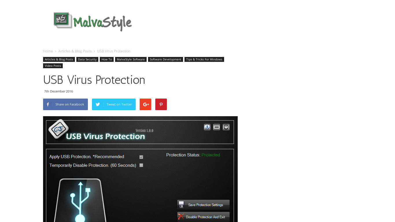 USB Virus Protection Landing page