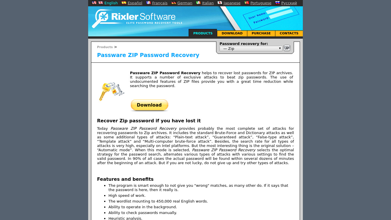 Zip Password Recovery Master Landing page