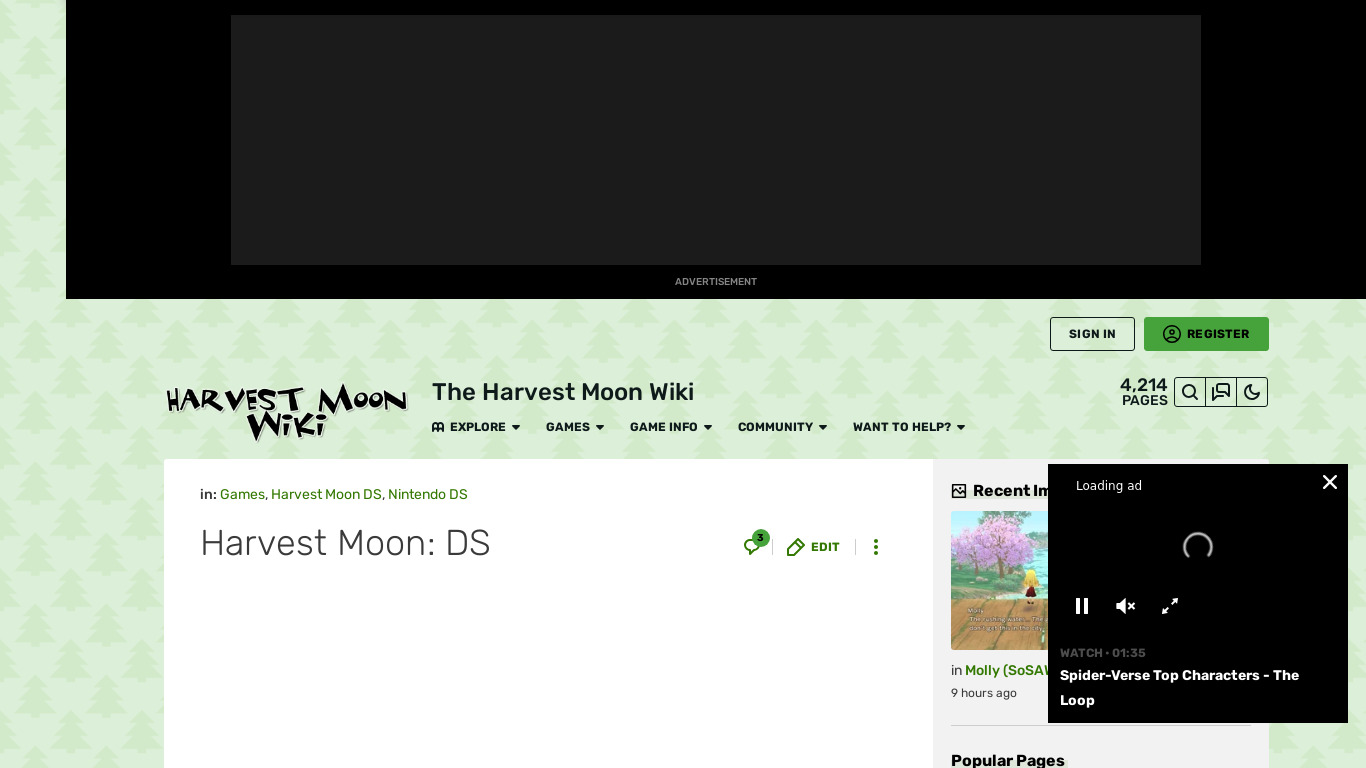 Harvest Moon DS Landing page