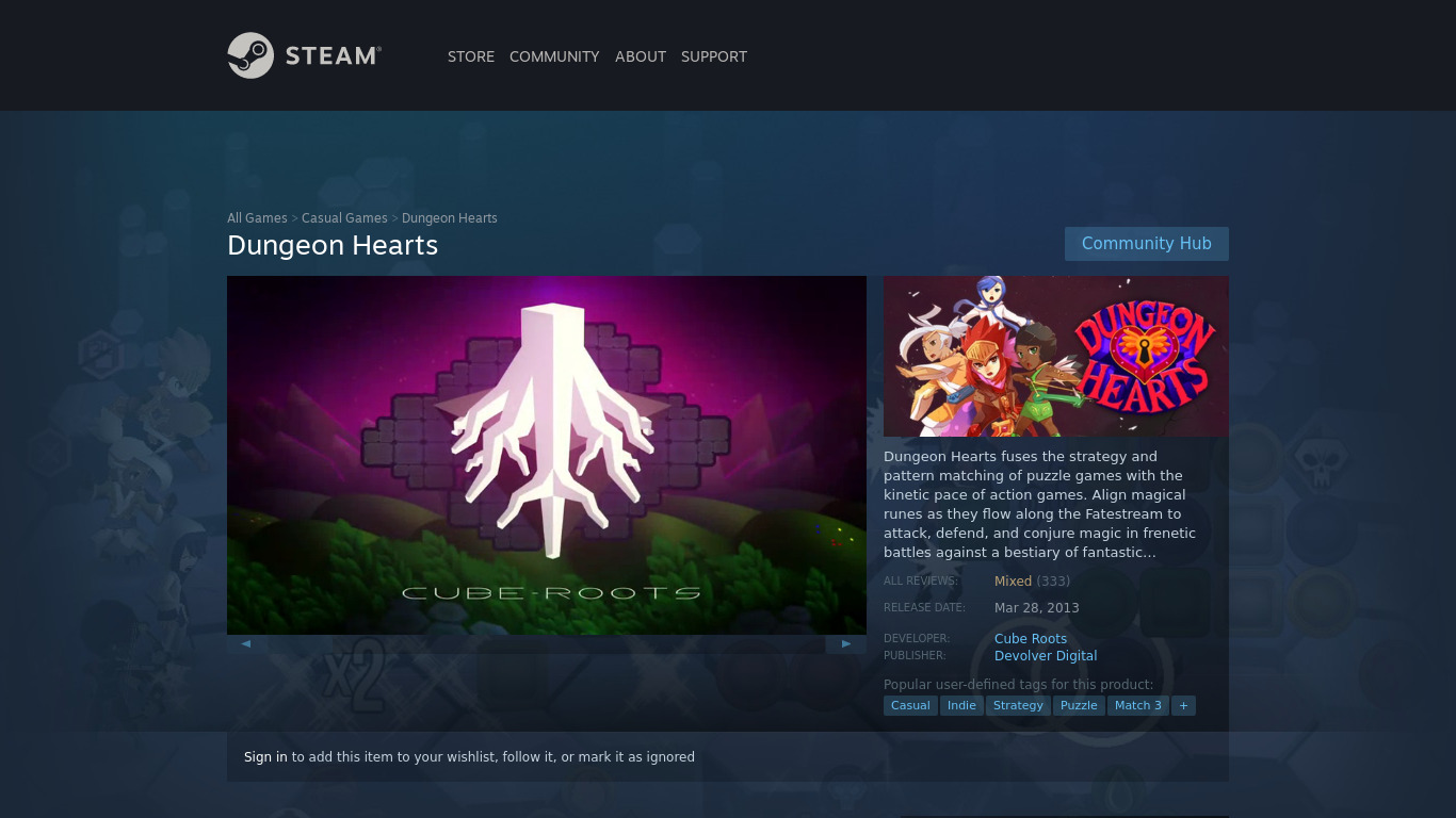 Dungeon Hearts Landing page