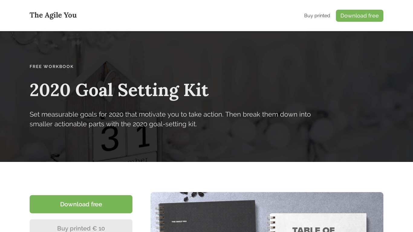 2020 Goal Setting Kit Landing page