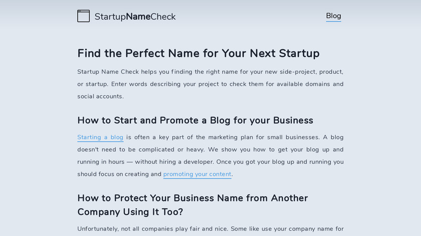 Startup name check Landing Page