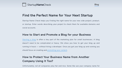 Startup name check screenshot