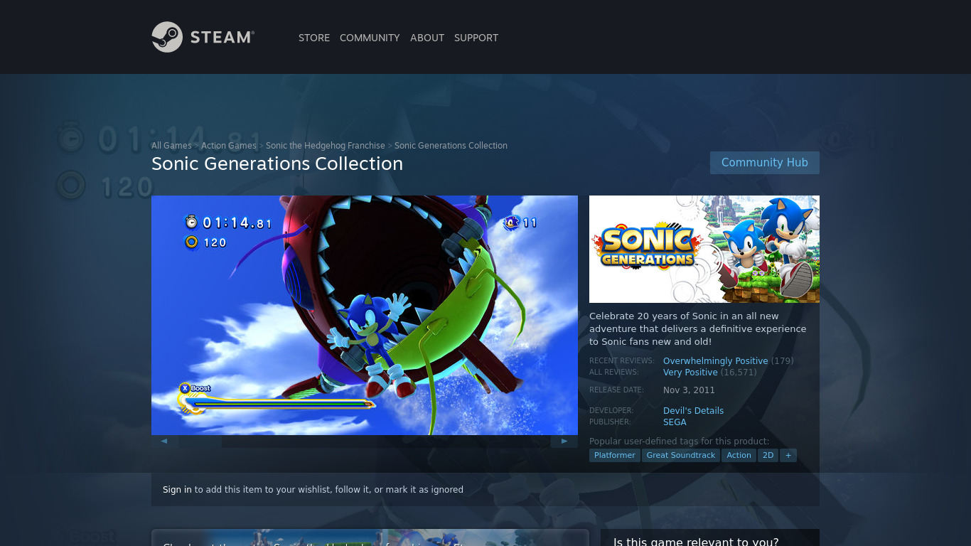 Sonic Generations Collection Landing page