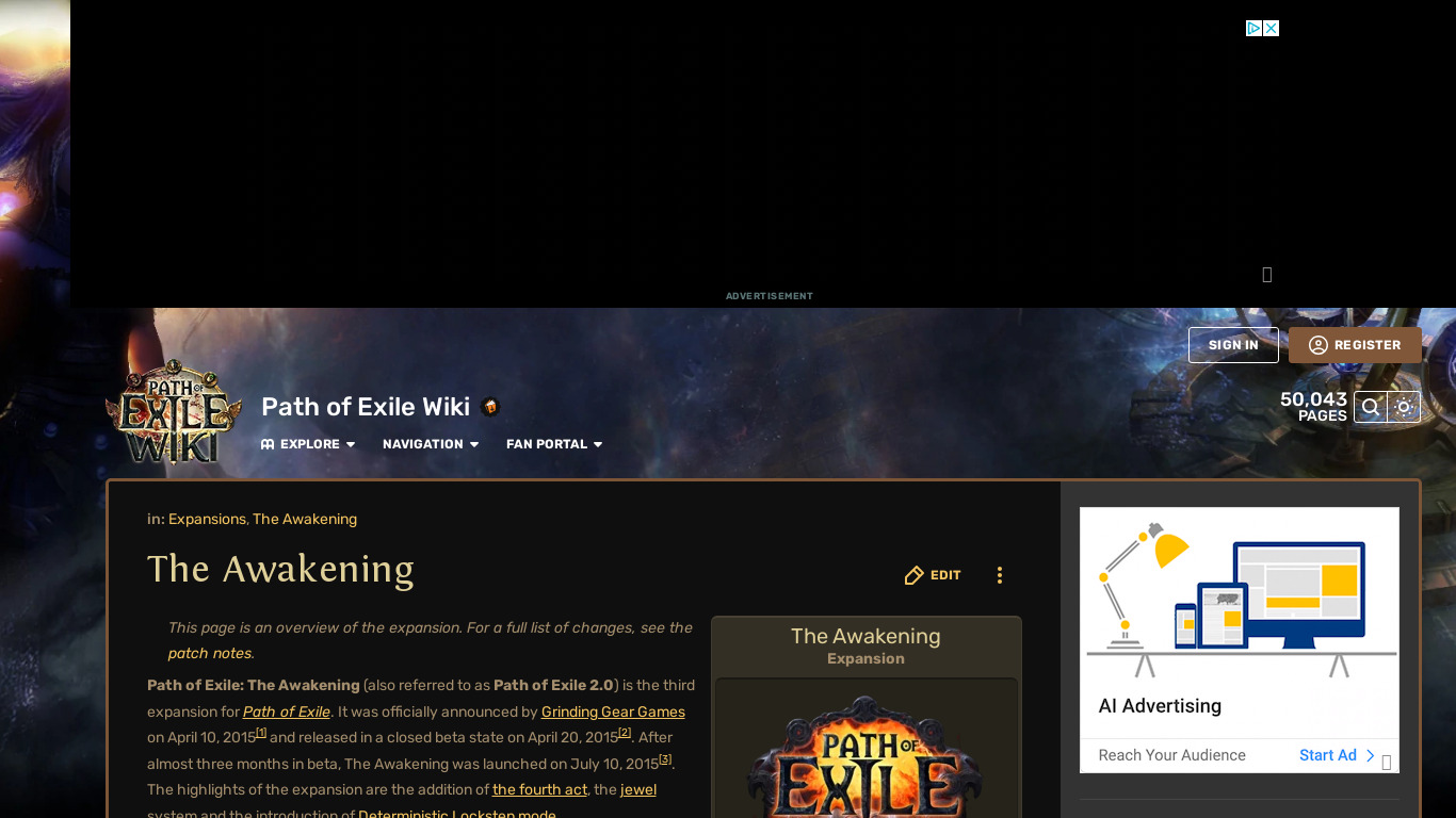 Path of Exile: The Awakening Landing page