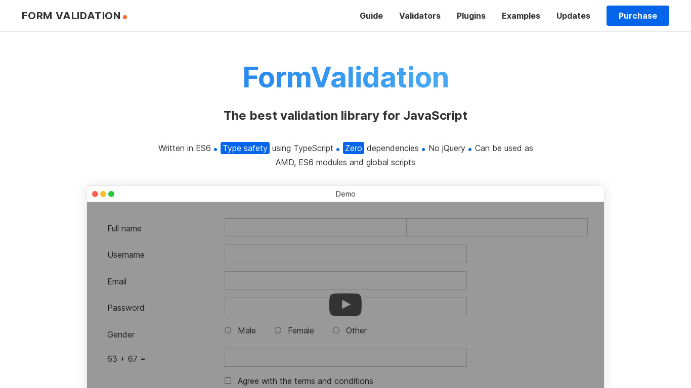 FormValidation Landing page