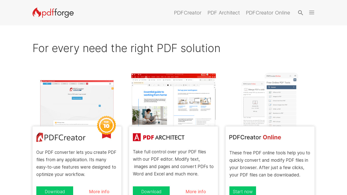 PDFForge Landing page
