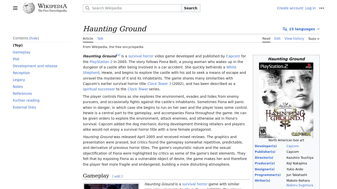 Haunting Ground Landing page