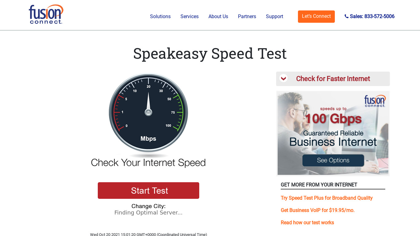 Speakeasy Speed Test Landing page