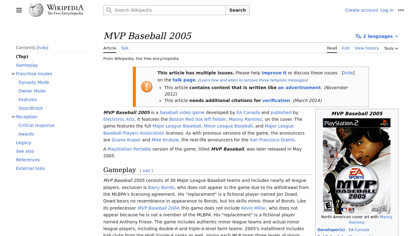 MVP Baseball 2005 Landing page