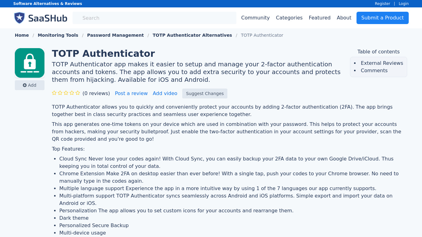 TOTP Authenticator Landing page