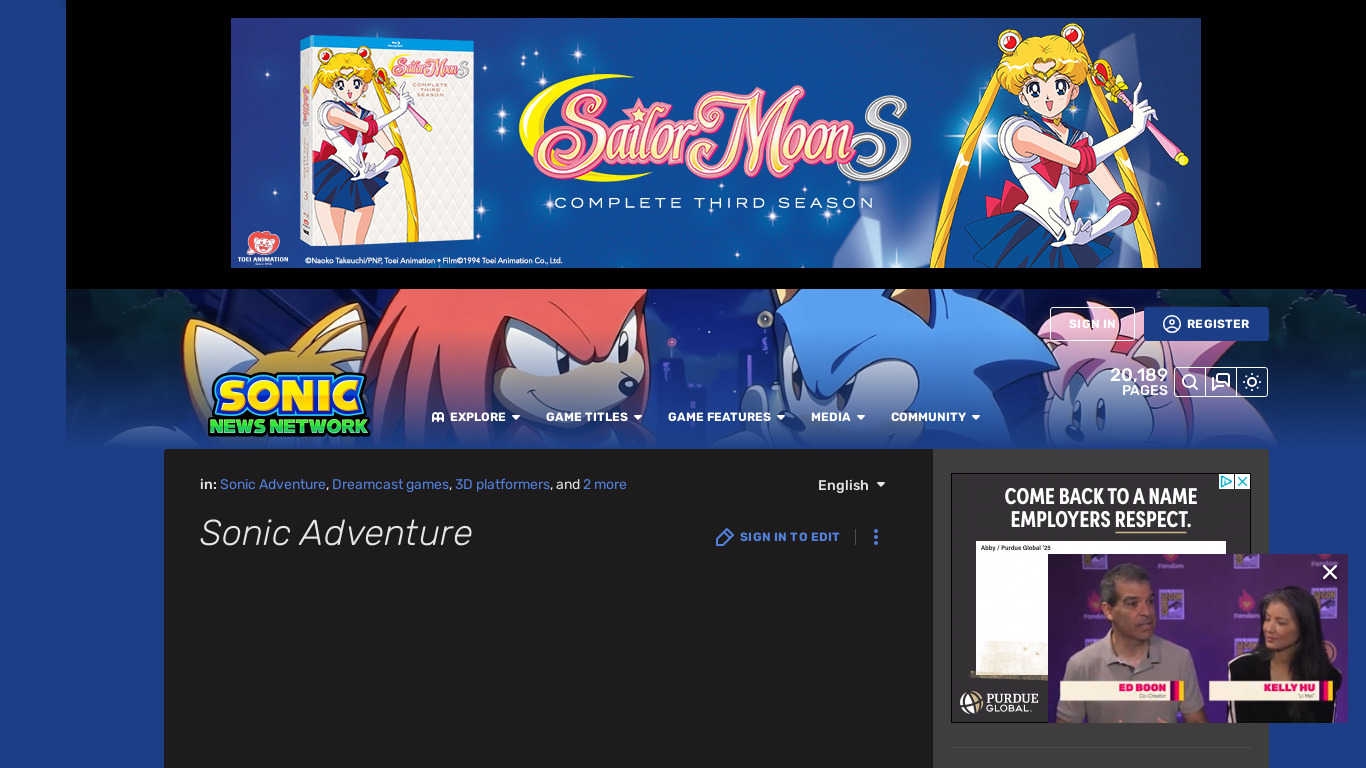 Sonic Adventure Landing page