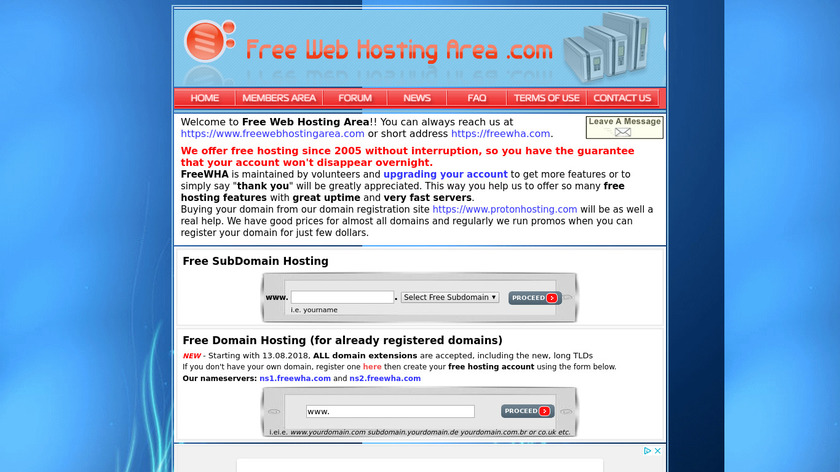 FreeWebHostingArea Landing Page