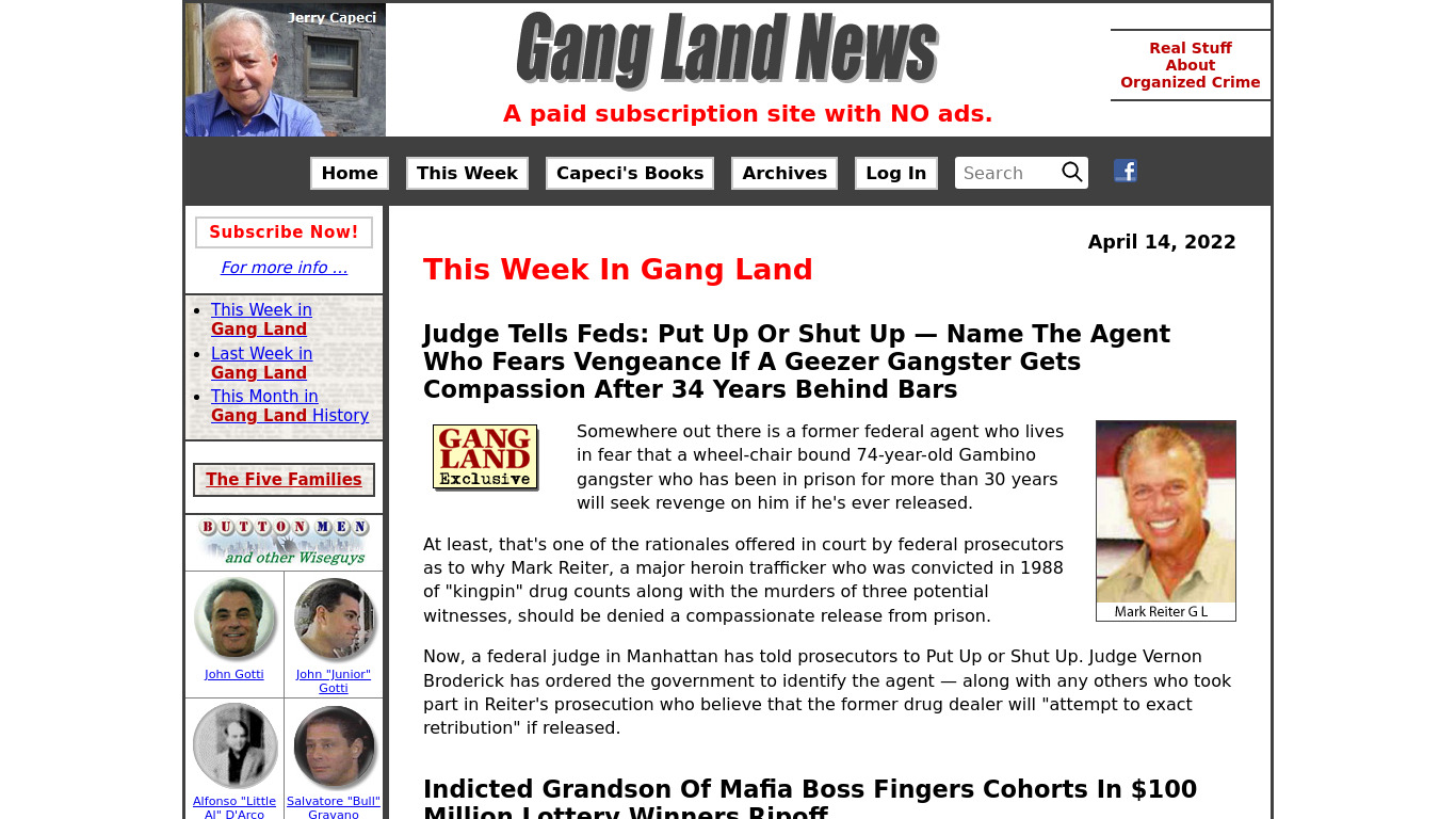 Gangland Landing page
