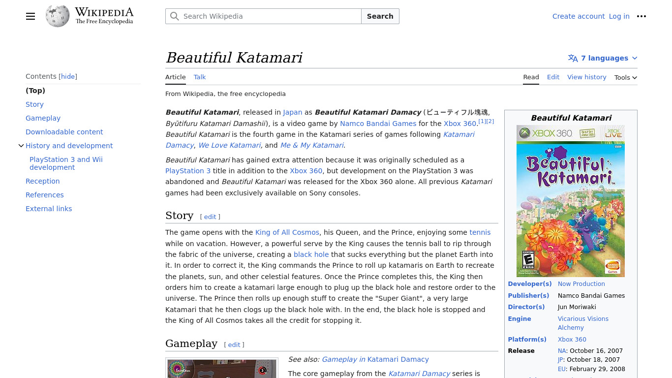 Beautiful Katamari Landing page