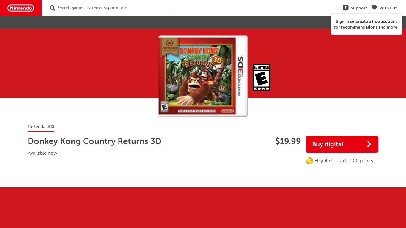 Donkey Kong Country Returns 3D Landing page
