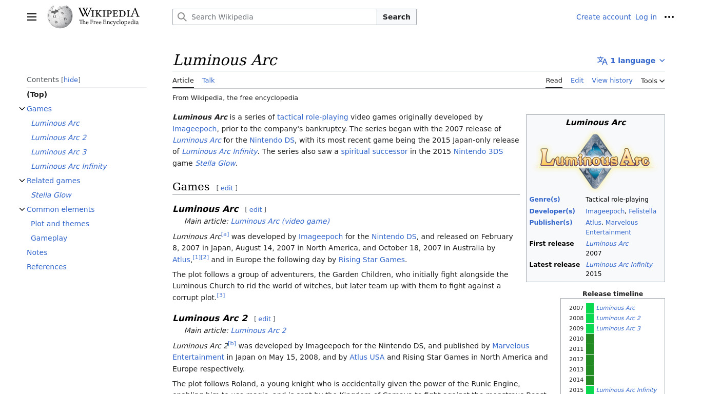 Luminous Arc Landing page